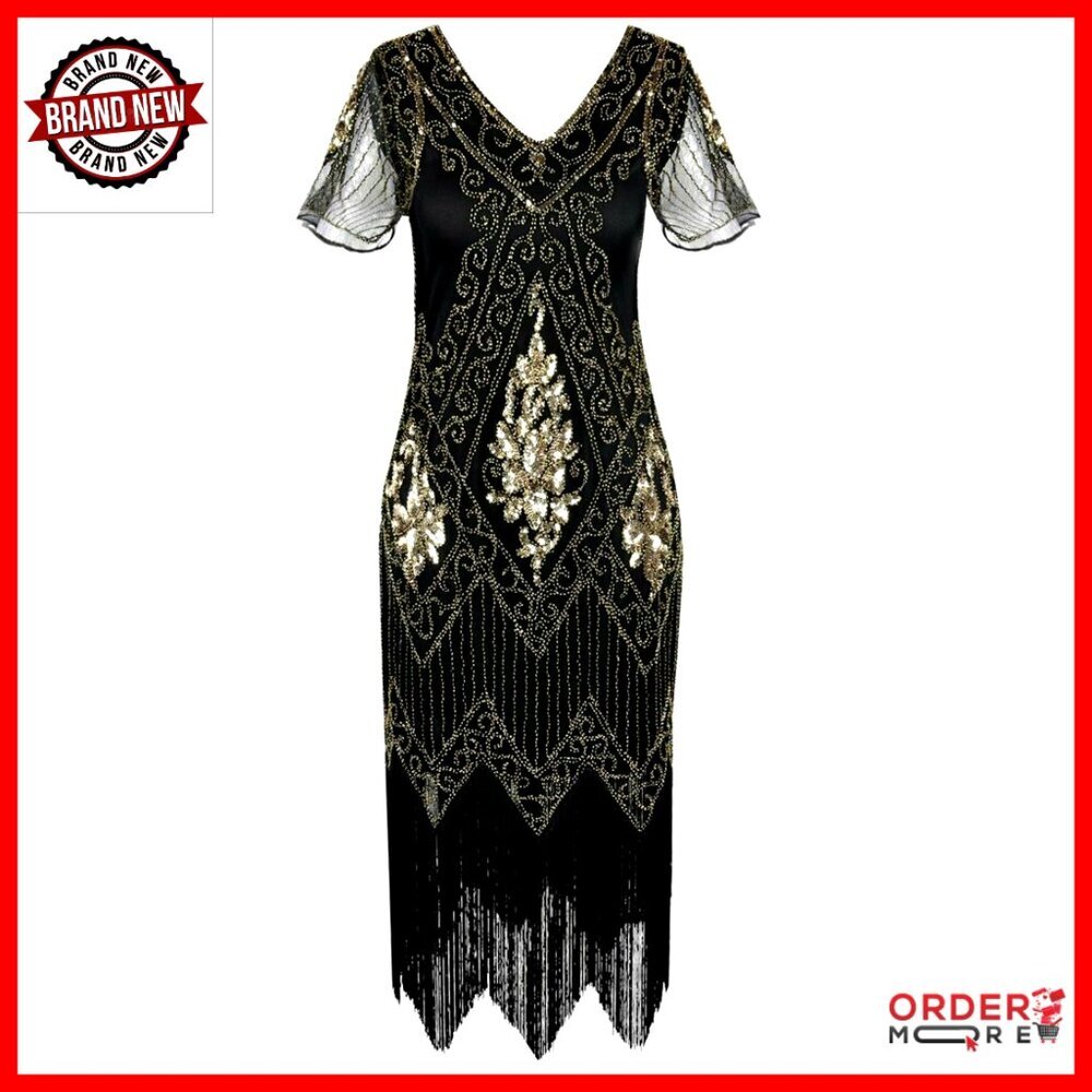 Plus Size Sequin Fringed Flapper Cocktail Dress 1920s Gatsby Party